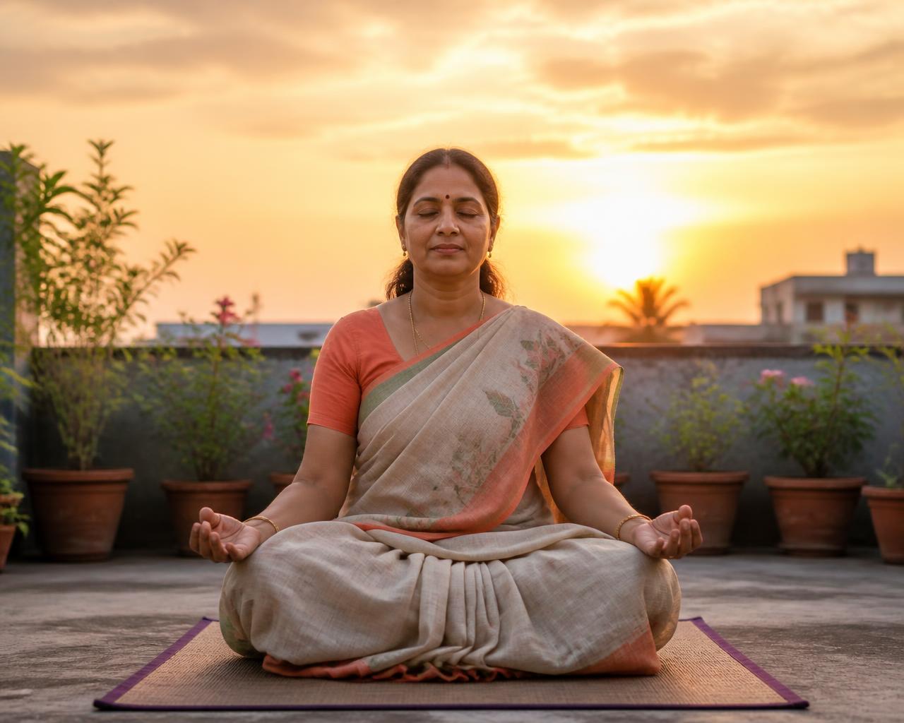 A man meditating at sunrise, choosing a conscious way to live